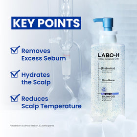 LABO-H lather on wet hair demonstrating clarifying foam and oil removal benefit