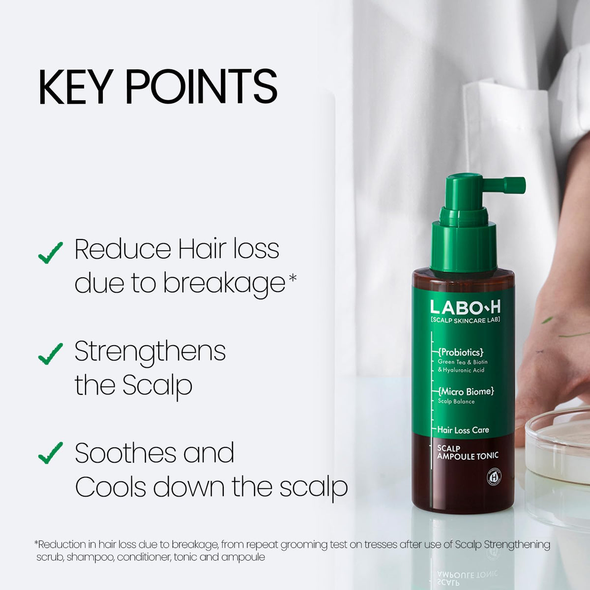 LABO-H spray nozzle dispensing mist demonstrating easy, even application