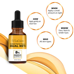 LaClaire serum dropper releasing clear texture highlighting smooth absorption benefits