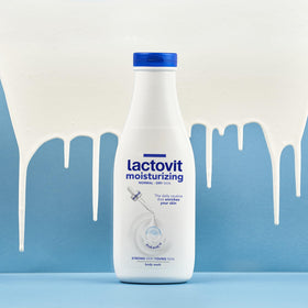 Lactovit in bathroom lifestyle setting suggesting rejuvenating shower experience