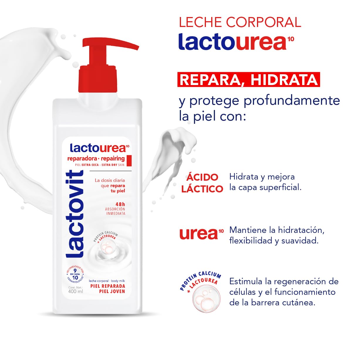 Lactovit pump dispense closeup showing easy application and controlled dosing advantage