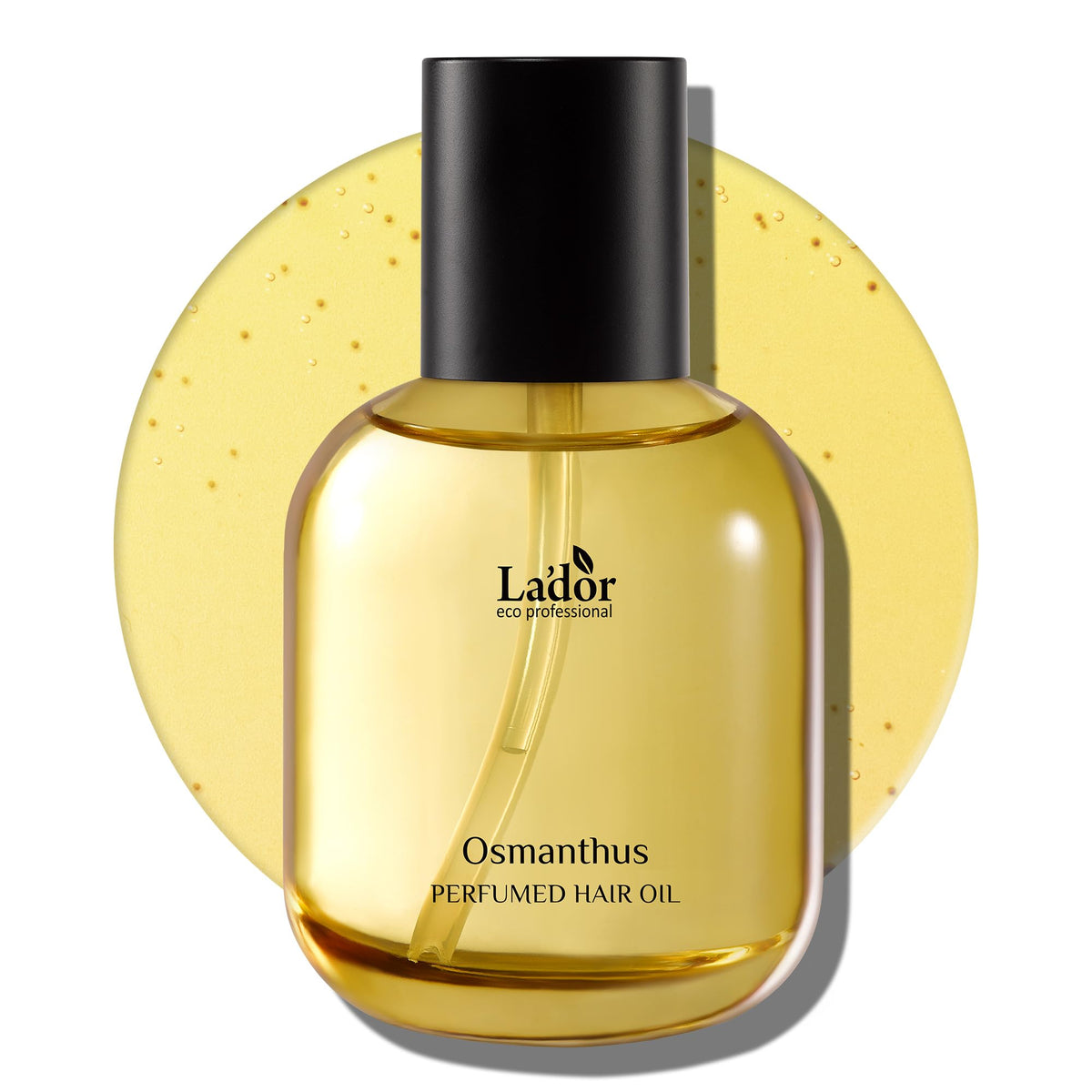 LA'DOR front bottle view showing Osmanthus oil and glossy finish benefit
