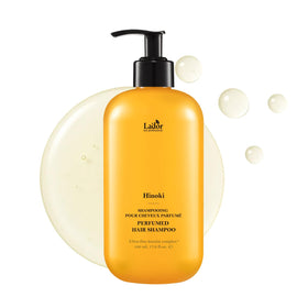 LA'DOR front bottle shot showing Hinoki shampoo and clear product benefit