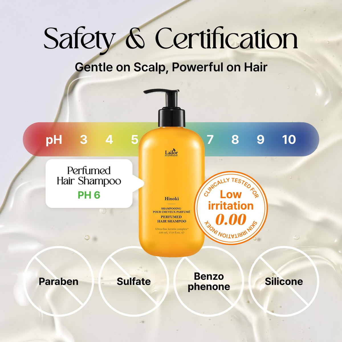 LA'DOR bottle beside bath props showing relaxing, fresh fragrance benefit