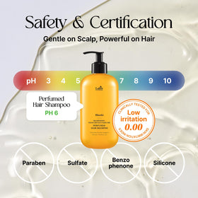 LA'DOR bottle beside bath props showing relaxing, fresh fragrance benefit