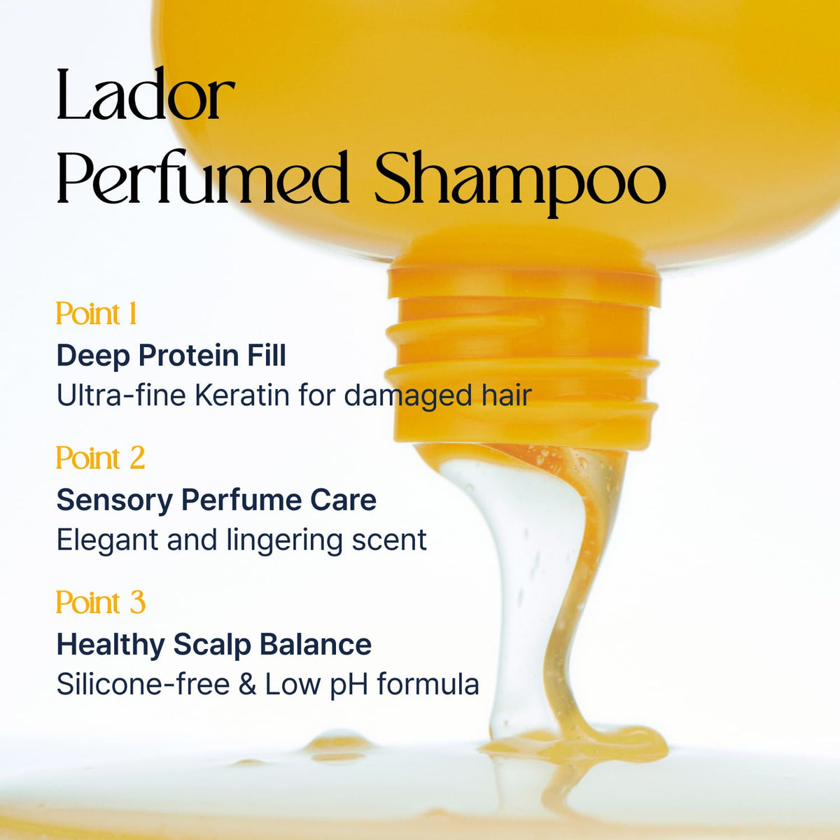 LA'DOR creamy shampoo texture close-up showing moisturizing consistency