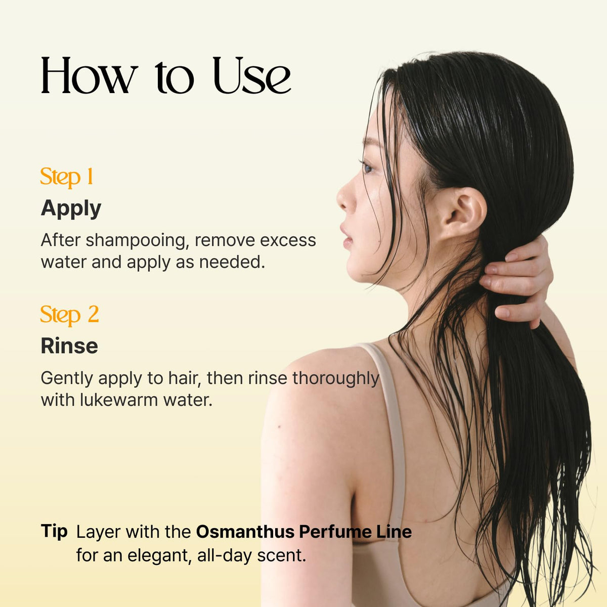 LA'DOR in-shower application showing quick rinsing and conditioned results