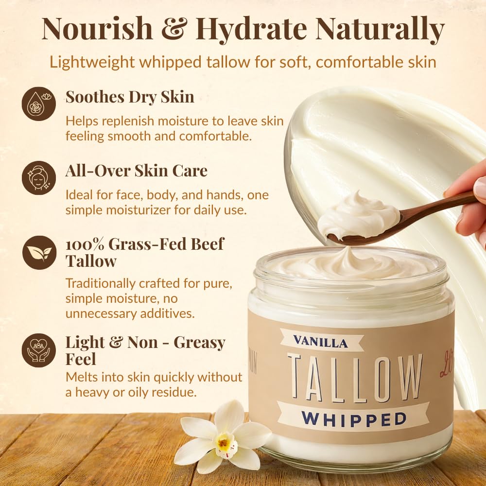 Lady May Tallow applied to hand illustrating quick absorption and long-lasting moisture