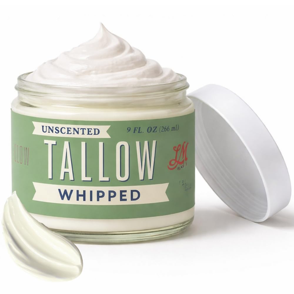 Lady May Tallow jar front view showing clean unscented packaging and natural benefit