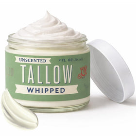 Lady May Tallow jar front view showing clean unscented packaging and natural benefit