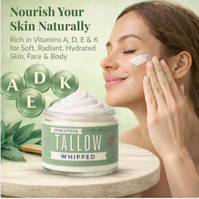Lady May Tallow open jar top view highlighting creamy consistency and pure ingredients