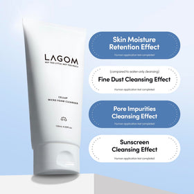 LAGOM cleanser removing makeup on face conveying gentle, non-abrasive cleansing benefit