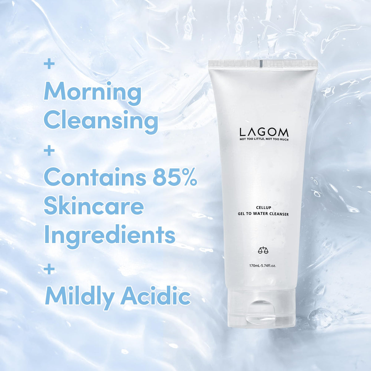 LAGOM gel-to-water texture close-up demonstrating smooth hydration benefit