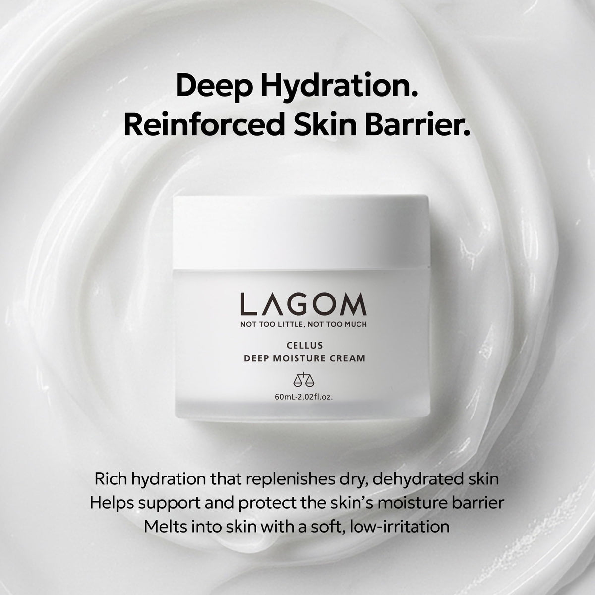 LAGOM open jar top view showing smooth surface and easy scoop benefit