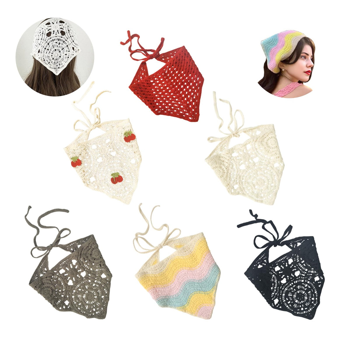 LAIFOOSHEN front view of six-piece crochet bandana set showing variety and convenience