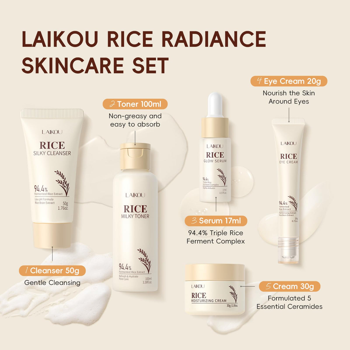 LAIKOU rice cleanser pump close-up showing texture for gentle cleansing
