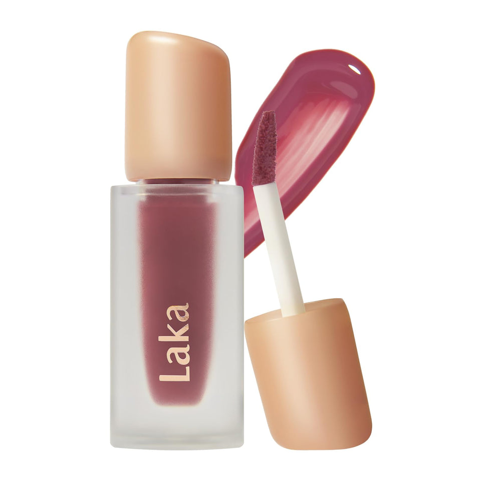 Laka lip tint front packaging showing sleek tube and glossy finish benefit