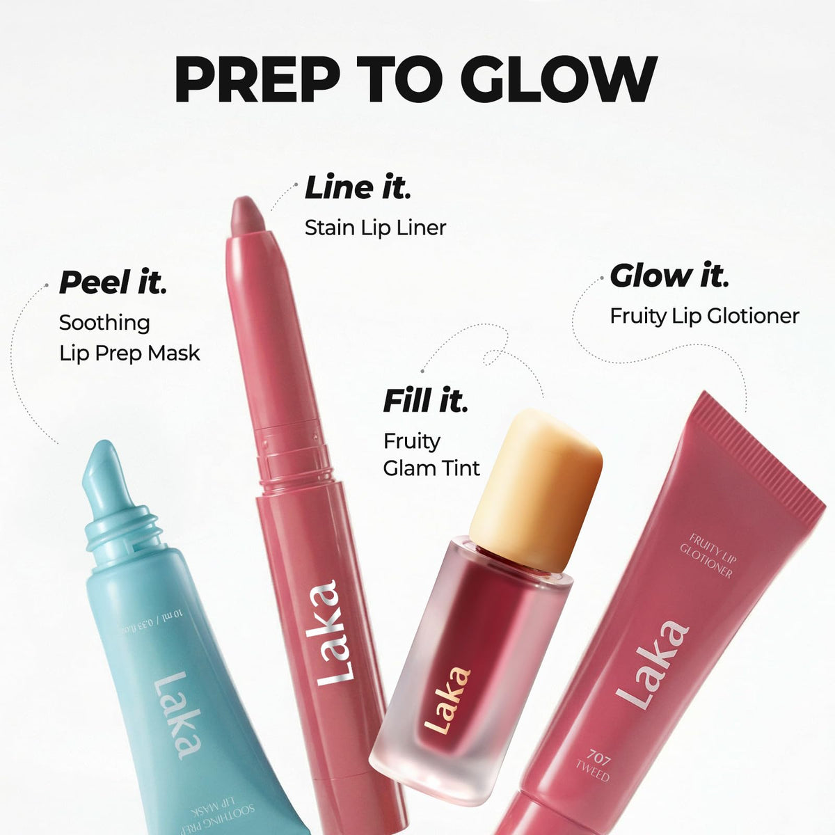 Laka lifestyle flatlay in a makeup setting showing everyday wearable glow