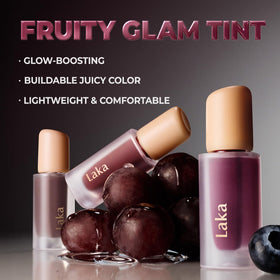 Laka on model lips demonstrating buildable rose color and radiant shine