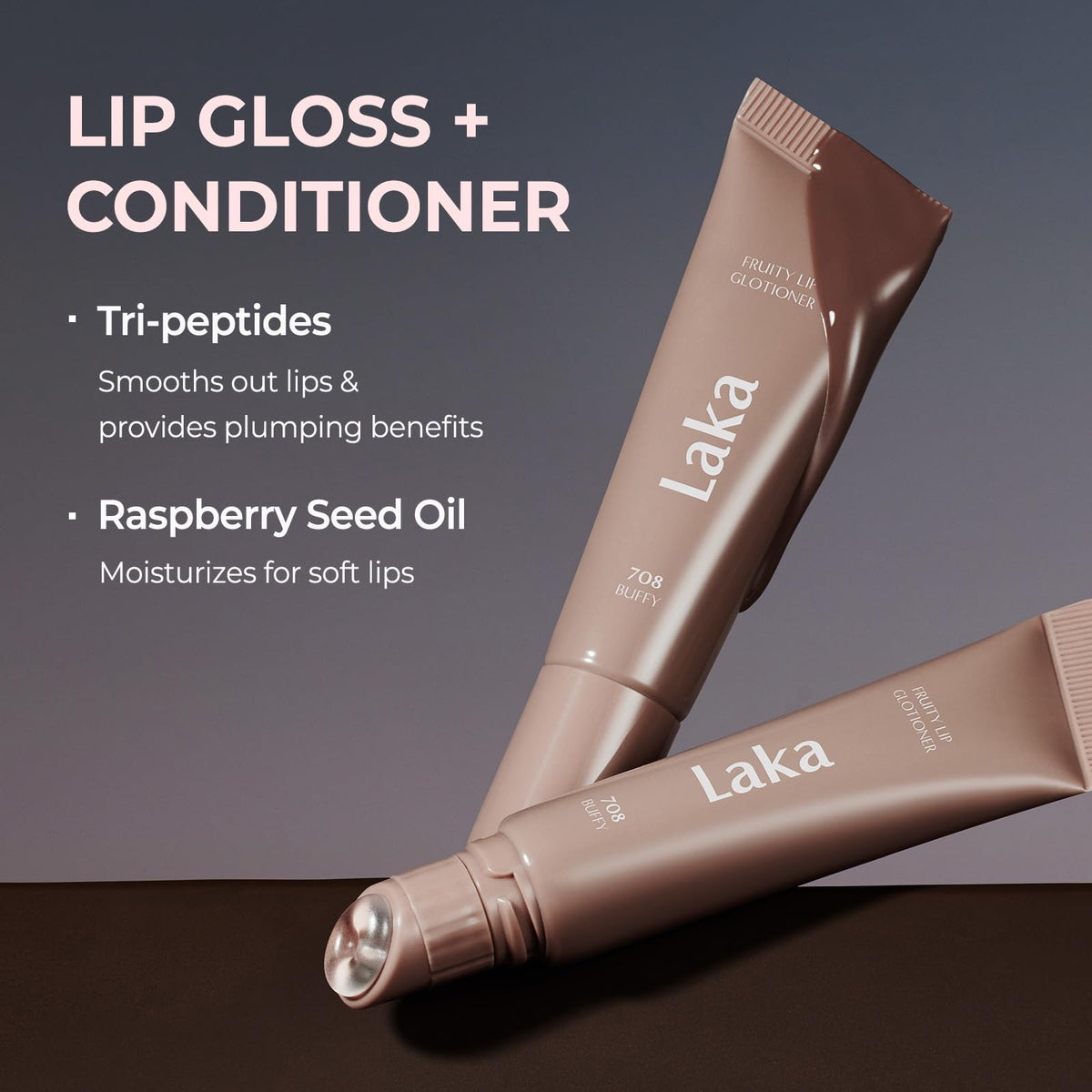 Laka glossy texture swirl highlighting non-sticky cushiony shine