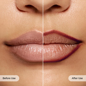 Close-up of model lips wearing Laka lip liner Velvet Hour enhancing lip shape