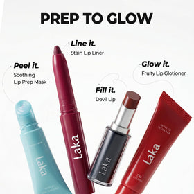 Laka lip liner waterproof test with water drops demonstrating long-lasting wear