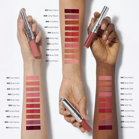 Laka on model wearing True Peach, demonstrating natural satin-matte finish