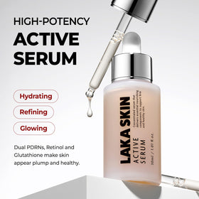 Laka serum texture closeup on fingertip, illustrates lightweight hydrating feel