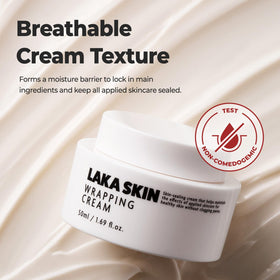 Laka cream in hand showing size and portable 1.69 fl oz scale benefit