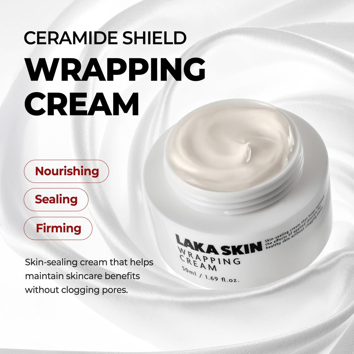 Laka texture close-up showing cream's light, cushiony texture for quick absorption