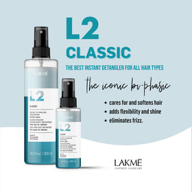 LAKMÉ L2 bottle in hand illustrating size and travel-friendly 10.2 fl oz convenience