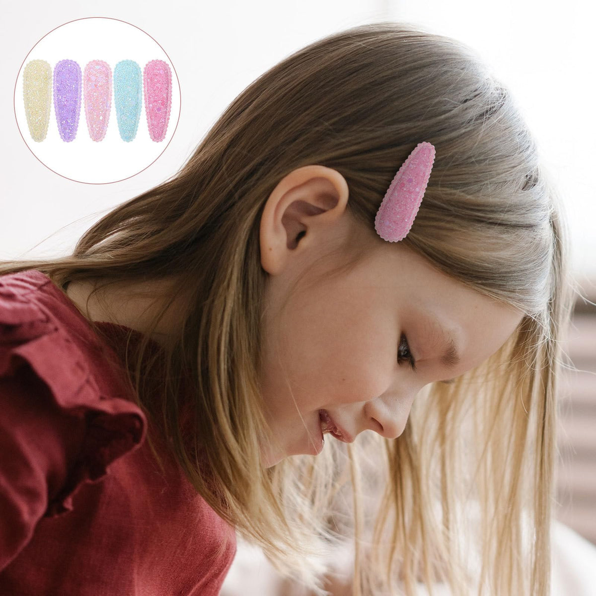LALAFINA lifestyle photo of girl wearing clips adding playful style