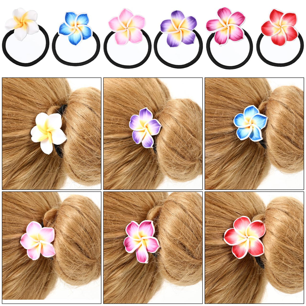 LALAFINA ponytail in use demonstrating secure hold and decorative tropical look