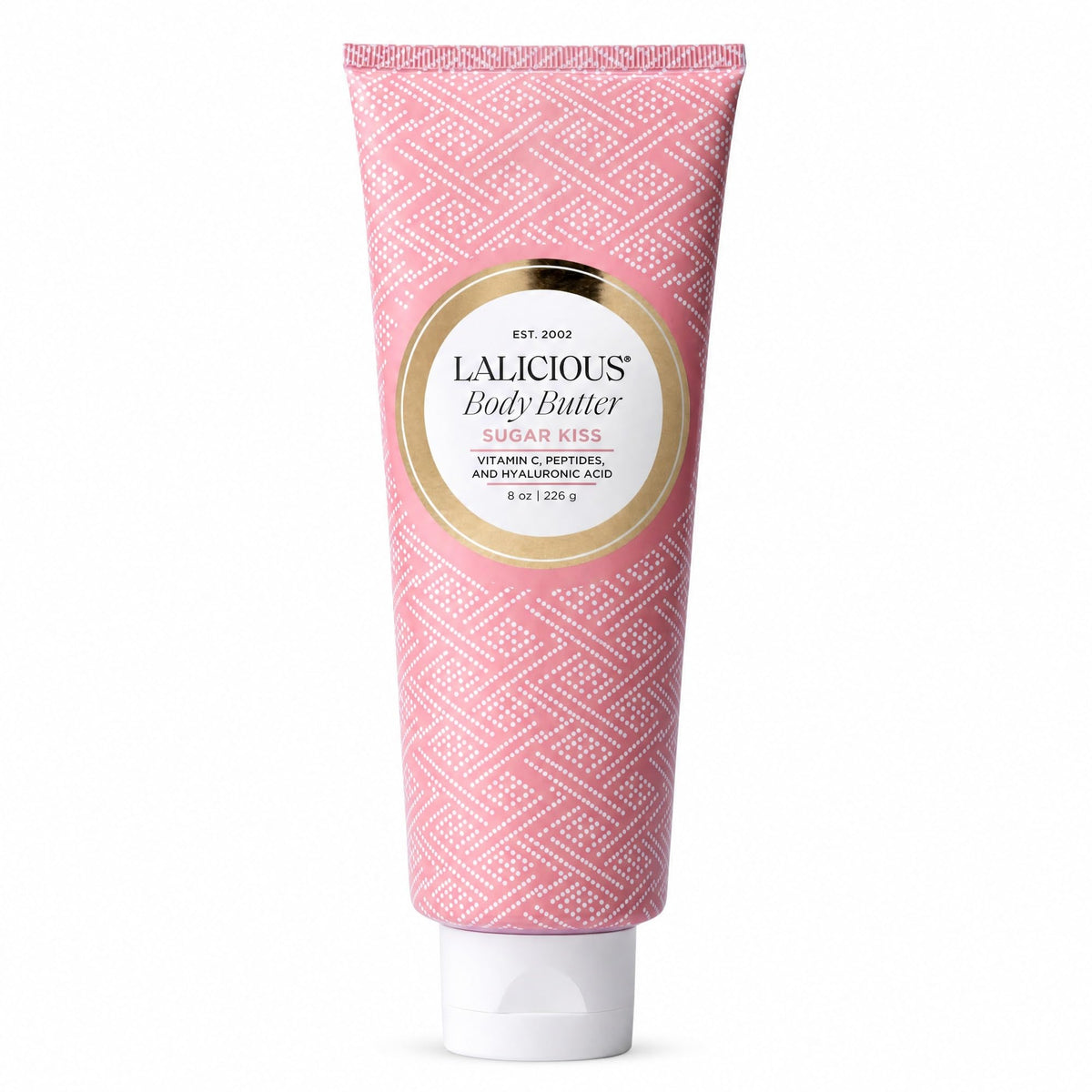 LALICIOUS front jar showing Sugar Kiss label and inviting packaging benefit: elegant presentation