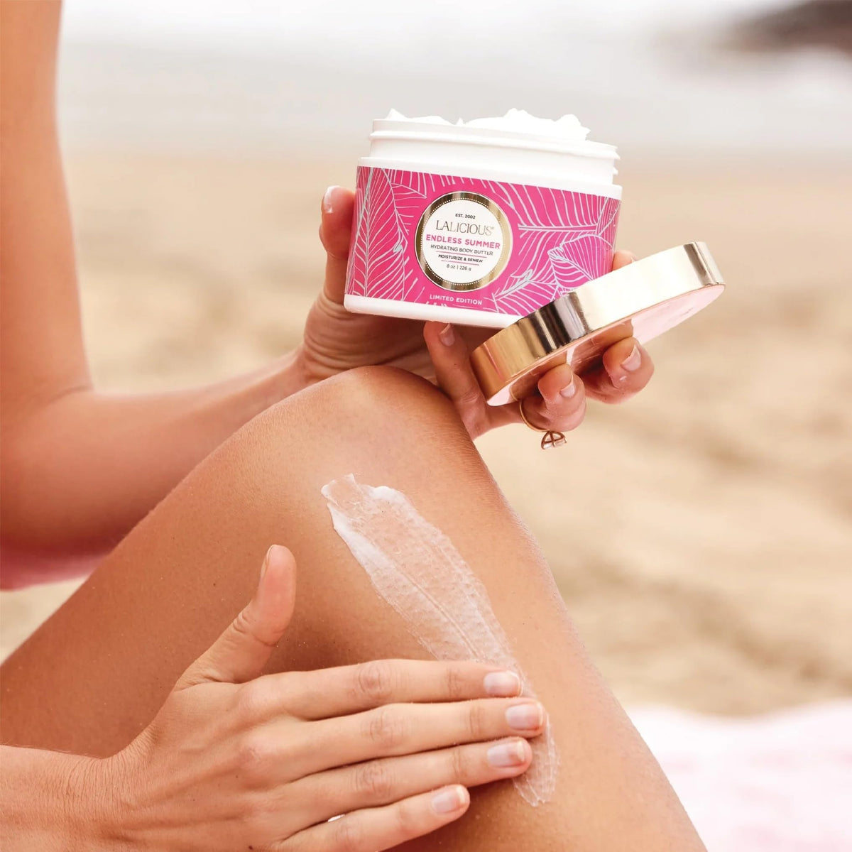 LALICIOUS whipped body butter texture close-up showing airy cream and hydration