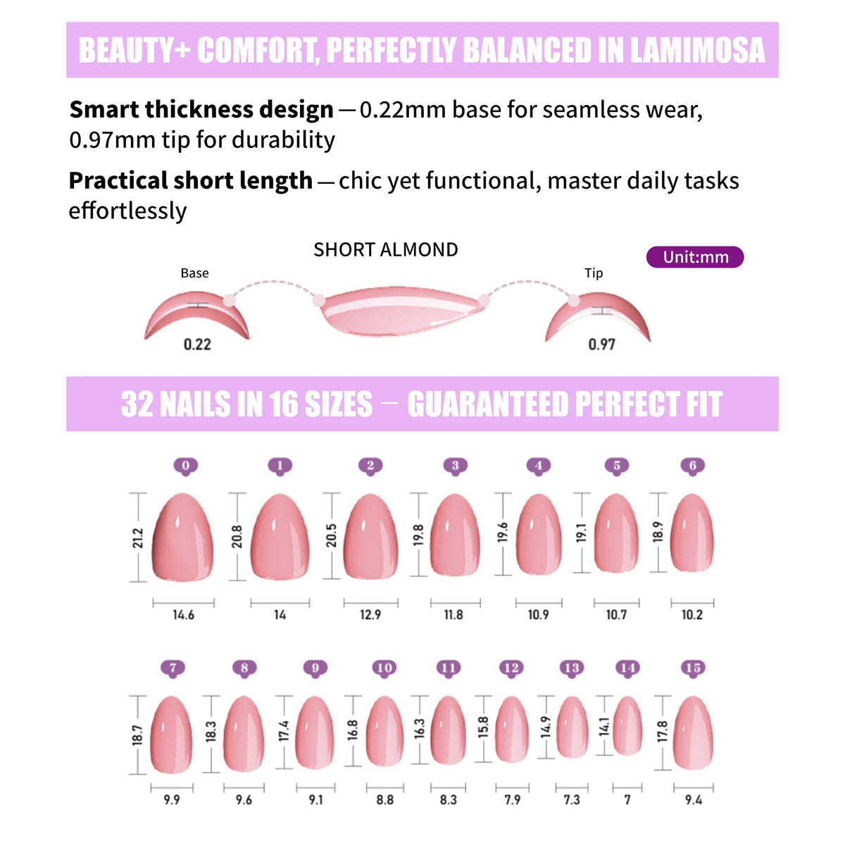 LAMIMOSA side profile of applied nail showing thin cuticle edge and comfort