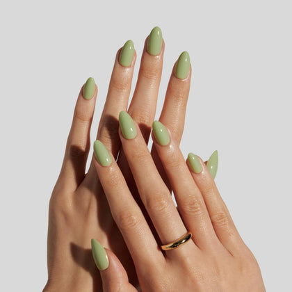 LAMIMOSA front packaging showing sage green nails and kit items, attractive presentation
