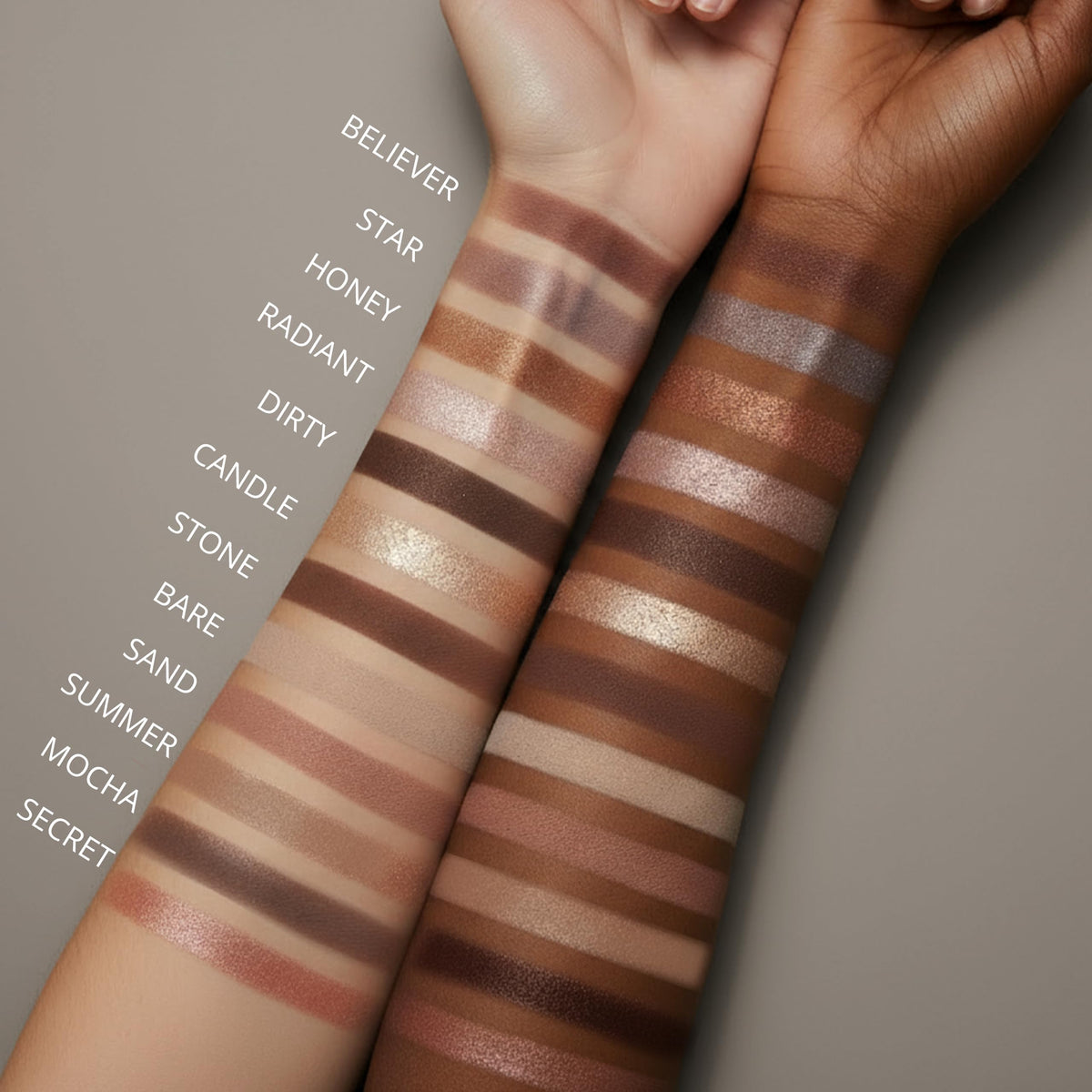 Lamora shimmer shades swatch showing luminous payoff and brightness