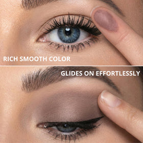 Lamora shimmer lid swatch catching light to show subtle sparkle and reflective dimension