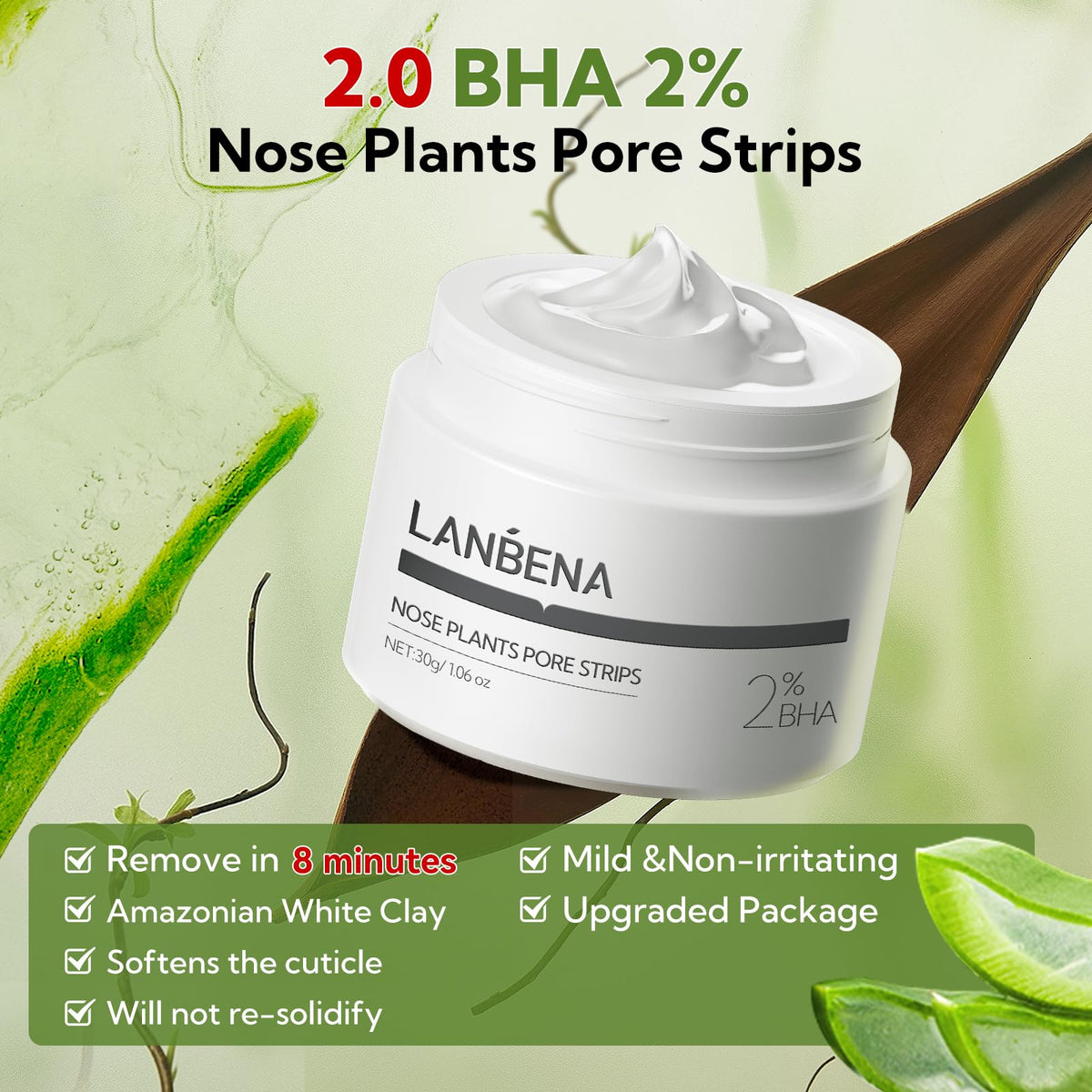 LANBENA jar label of bamboo charcoal mask highlighting deep-cleansing benefit