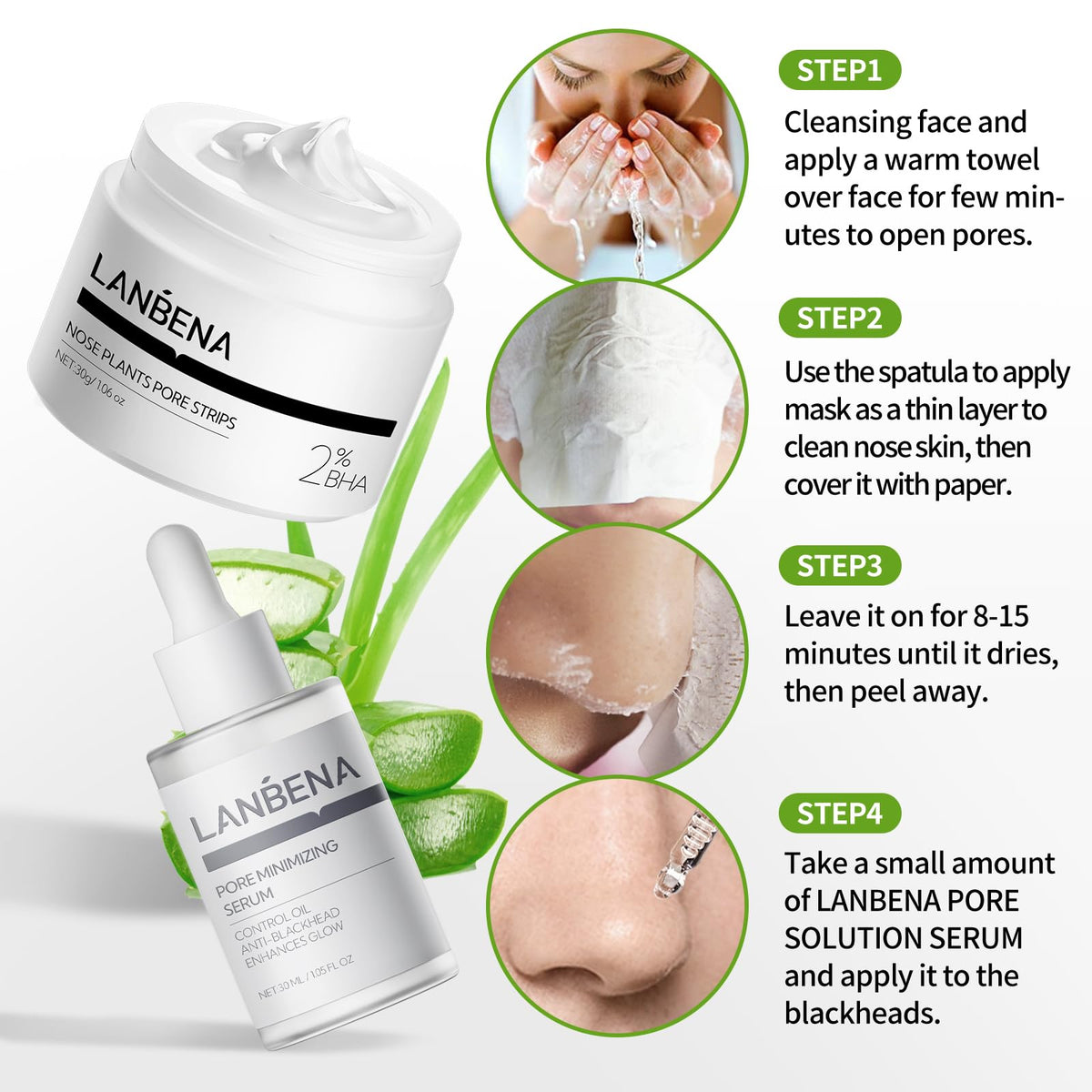 LANBENA product in use on nose removing blackheads for clearer skin