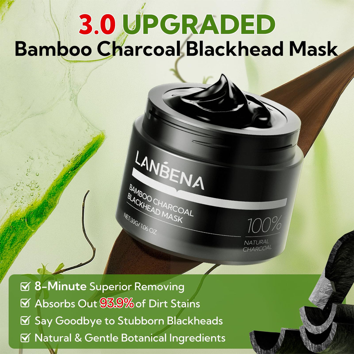 LANBENA peel-off strip showing removed blackheads and clarity benefit