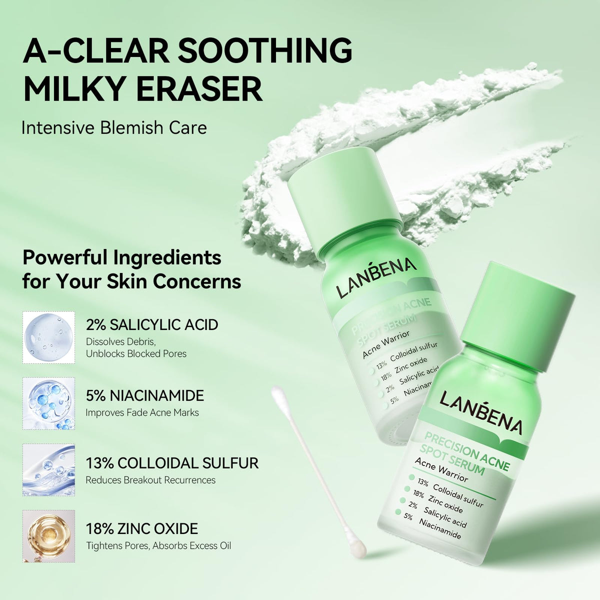 LANBENA serum by a bedside showing overnight use and quick spot treatment