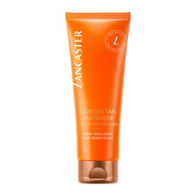 Lancaster Golden Tan Maximizer front bottle shows packaging and benefits