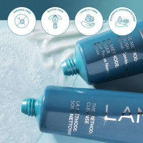 Lancer bottle staged in bathroom lifestyle suggesting daily routine and refreshed skin