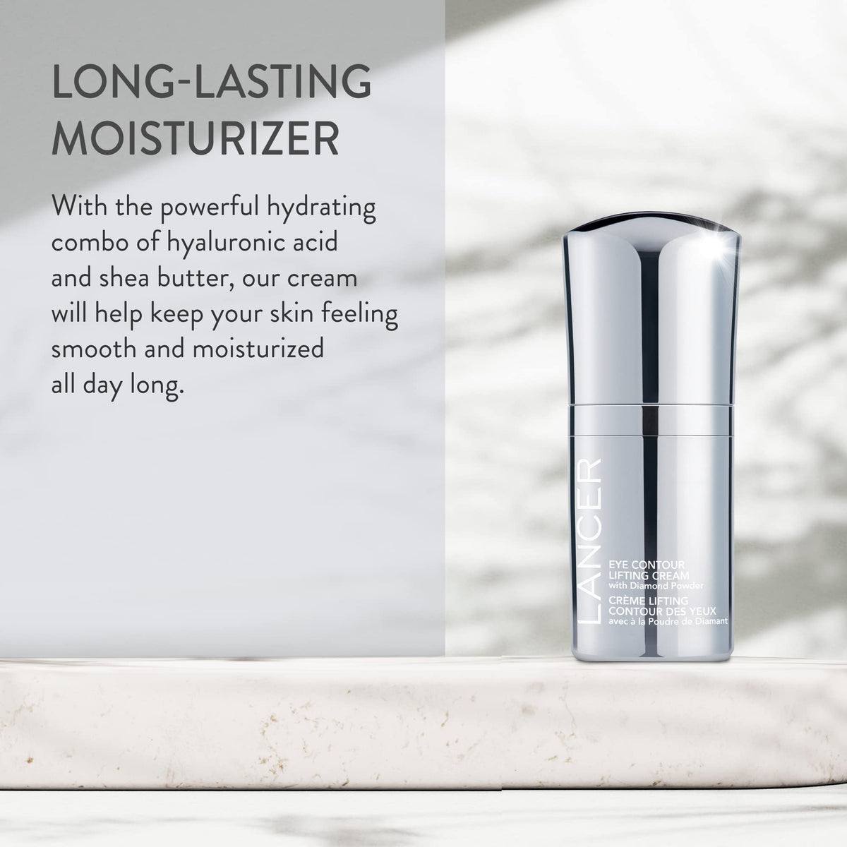 Lancer application demonstration tapping cream under eye for smoothing benefit