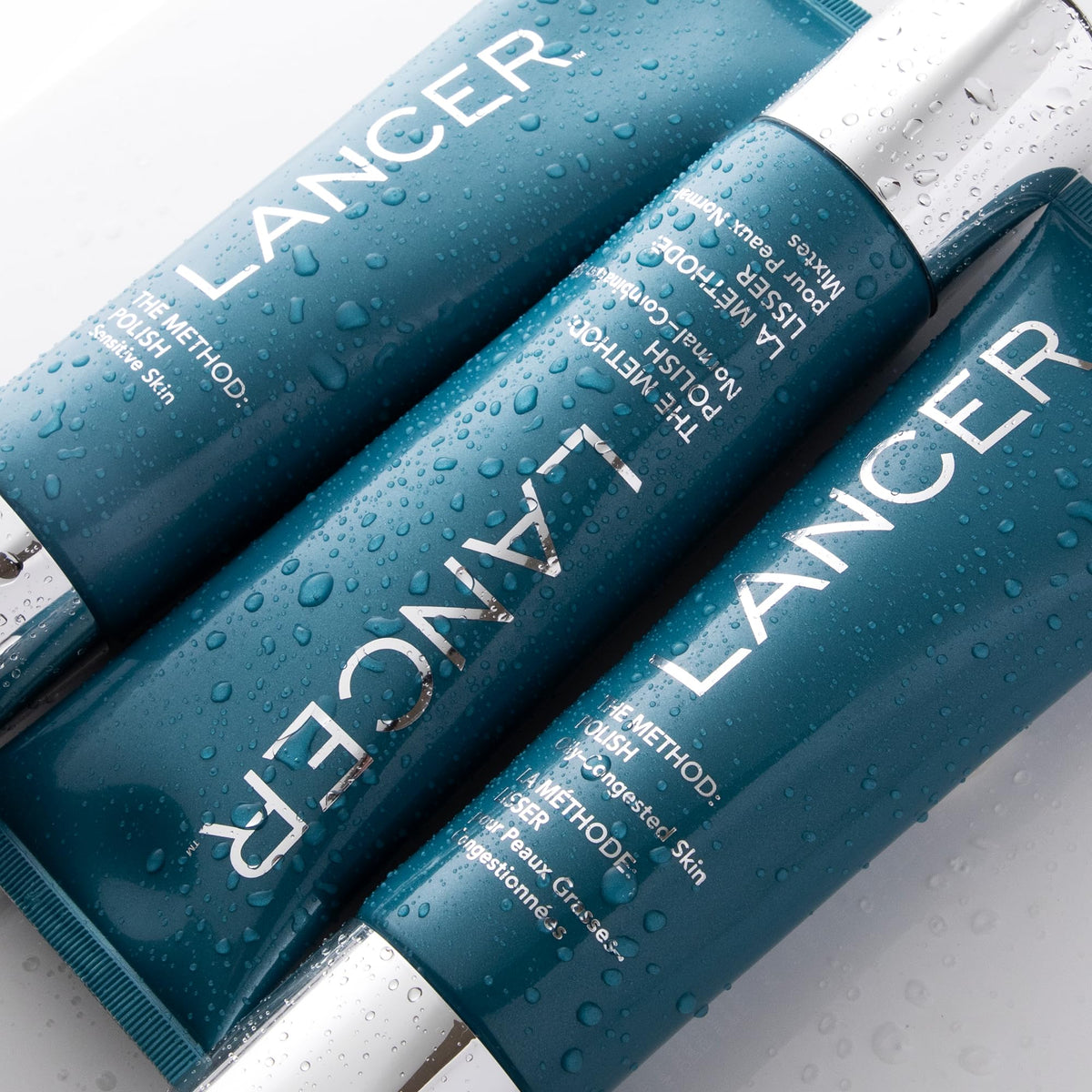 Three-step Lancer Method trio with Polish, Cleanse, Nourish illustrating coordinated routine