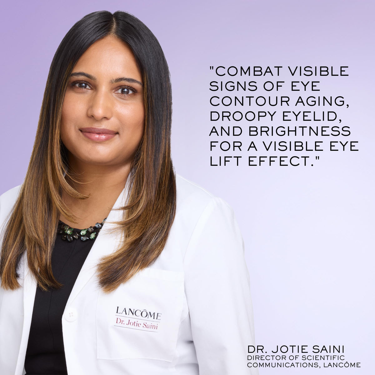 Lancôme product applied under eye focusing on smoothing fine lines and radiance
