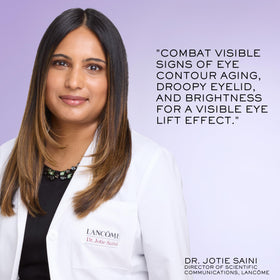 Lancôme product applied under eye focusing on smoothing fine lines and radiance