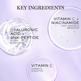 Lancôme product label and ingredients list emphasizing active brightening trio